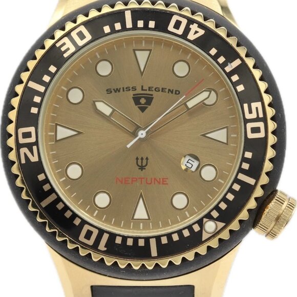 53mm Swiss Legend Neptune Gold Men's Quartz Wristwatch Swiss Stainless Steel - Picture 5 of 6